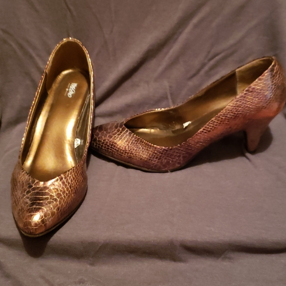 Copper Faux Snakeskin Pumps